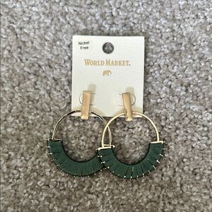 Cost Plus World Market Green and Gold Hoop Earrings